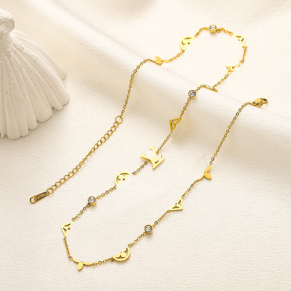 New style Luxury High Quality Fashion Women Designer Double Letter Necklaces 18K Gold Plated Pendant Necklace Wedding Party ewelry Gift