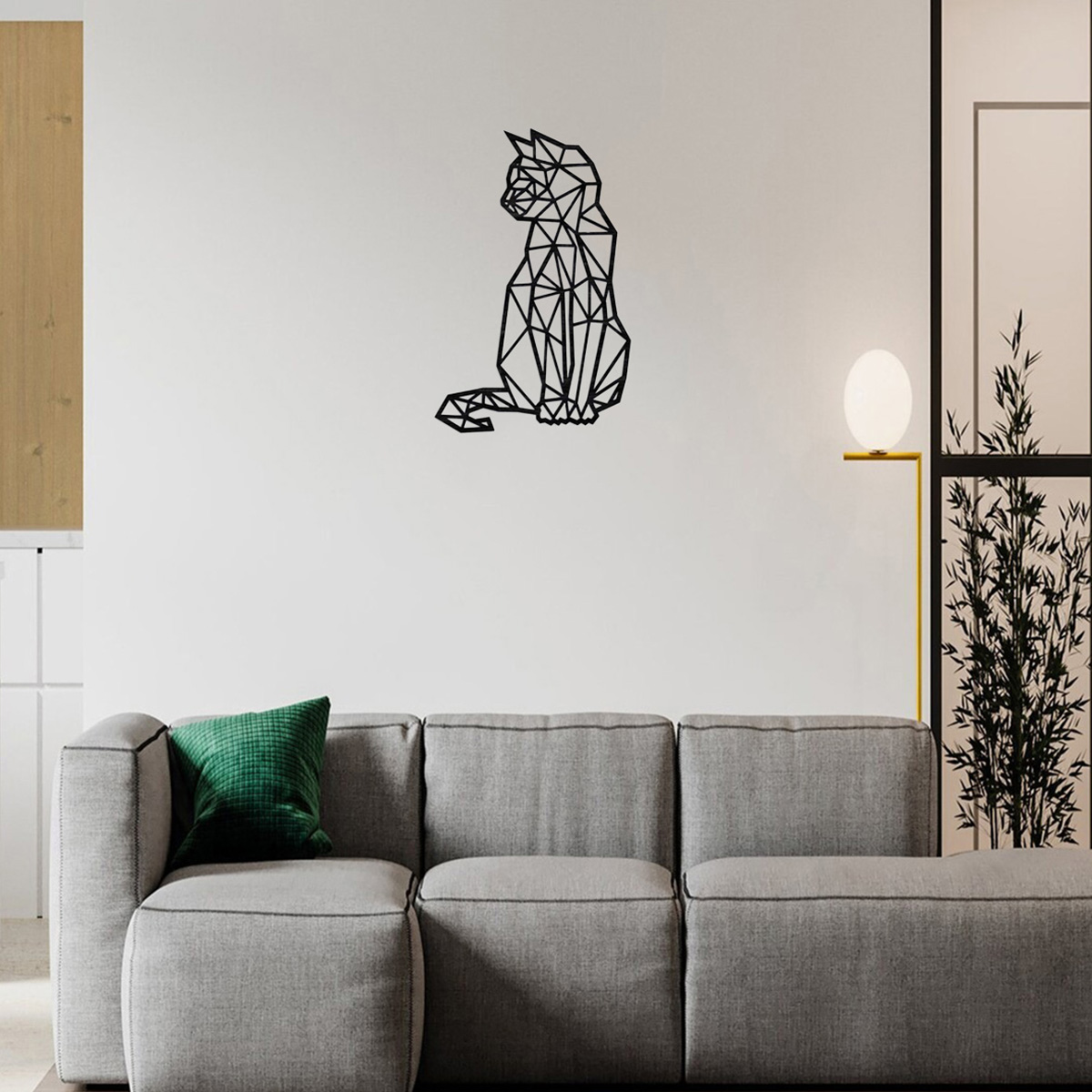Metal Wall Art Geometric Cat Decorative Wall Silhouette Decoration Minimalist Metal Wire Cat Metal Wall Decoration