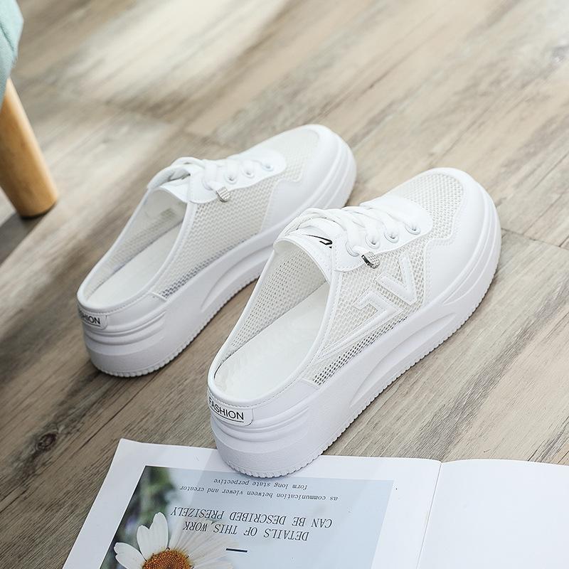 Ddmysports Inner Height Increase Thick Sole White For Summer New Versatile Breathable Mesh Thin Elastic Cake Casual Women S Shoes OUTDOOR