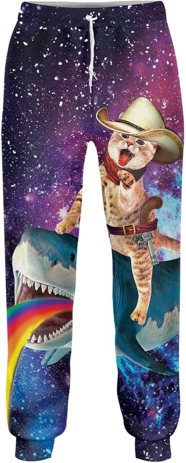 Sweatpants Mens 3D printed pants Funny Cat Shark Rainbow Christmas Sweatpants Men Galaxy Joggers Mens Sweatpants for Men Sweat pants