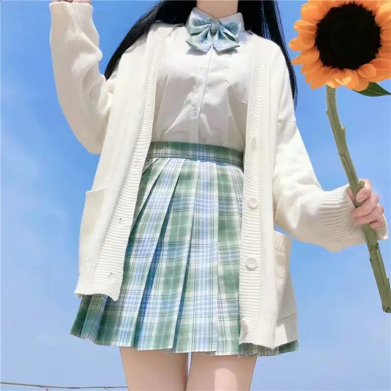 Japanese School Basic Sweater Autumn Kawaii Solid Vneck Loose Knitted Cardigan Preppy Style Uniform Cosplay 240819