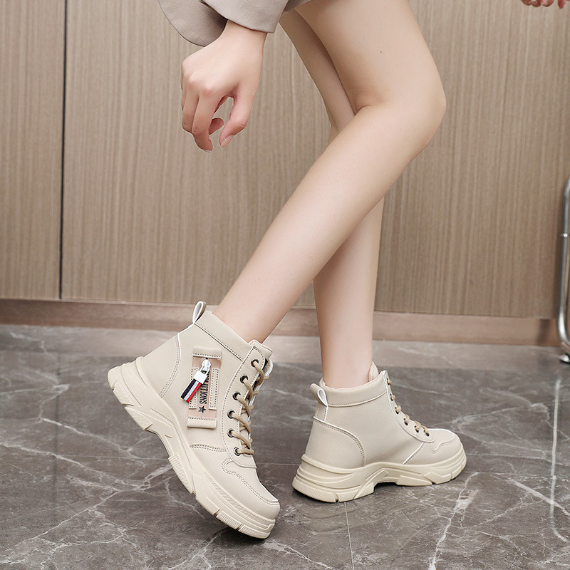 Ddmysports W New Solid Color Women S Autumn Korean Edition Breathable Elevated Thick Sole Sports And Casual Board Shoes Mid Top OUTDOOR