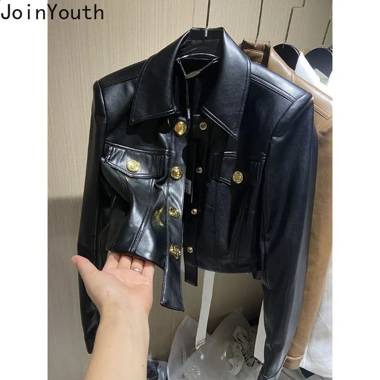 Leather PU Womens Jacket Ropa Mujer Crop Top Temperature Womens Top Retro Fashion Casual Coat Chaquetas Para Mujer 240827