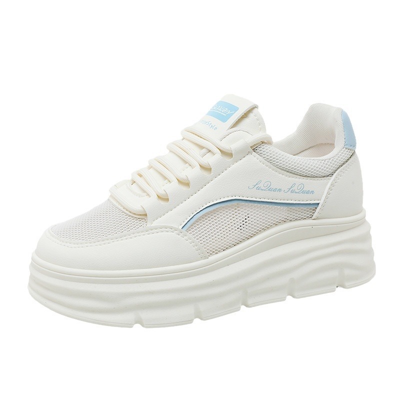 Ddmysports W New White Shoes Spring And Summer Ollow Mesh Inner Eight Increase Thick Bottom Student Versatile Popular Sports OUTDOOR