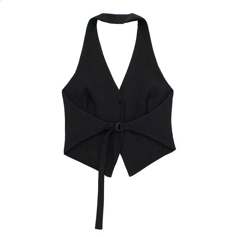 SIYANG Womens Fashion Black Backless Lace Top Retro Strap Collar Sleeveless Jacket Womens Fashion Womens Tank Top 240828