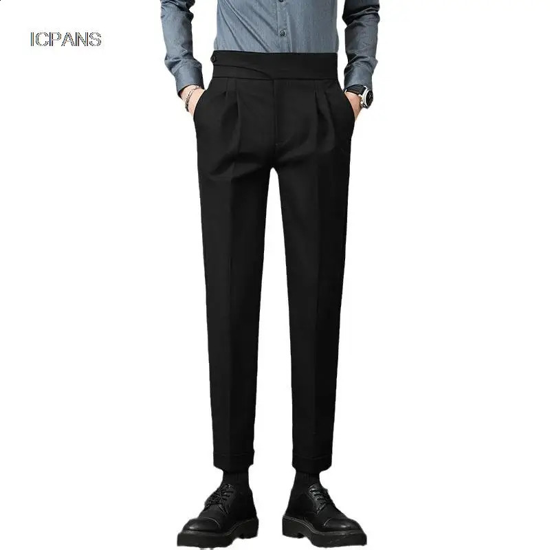 Naples mens suit pants casual double pleated dress mens party business wedding mens pants slim fit black gray 240828