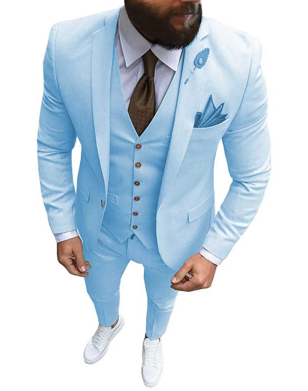 New Pink Mens 3 Pieces Suit Formal Business Notch Lapel Slim Fit Tuxedo Best Man Blazer For Wedding(Blazer+Vest+Pants) M250303