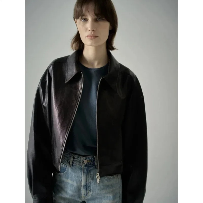 Fac * de Pa * ern Jacket Womens Short Top Early Autumn Sense Collar Zipper Jacket Retro Casual Jacket Harajuku Clothing 240827