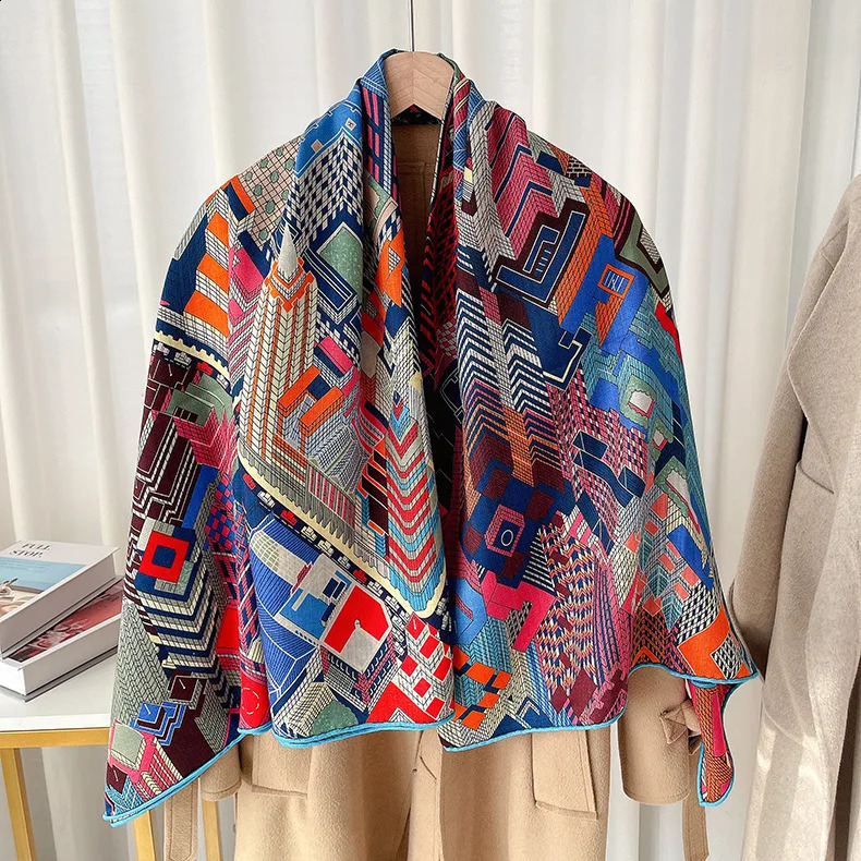 Silk Cashmere Wool Scarf er Poncho Pashmina Winter Accessories Hand Rolled Edges Stole Scarves 140 240826