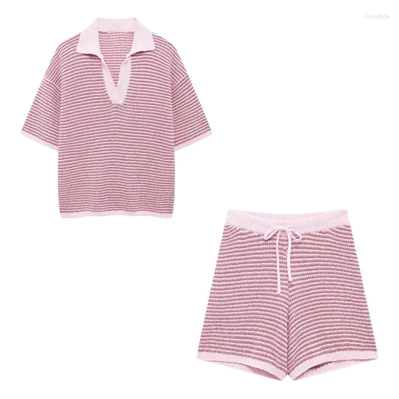 Women's Tracksuits YUEYANG High Waisted Knitted Shorts Sets For Women 2 Pieces Fashion Polo-Neck Suit Two Piece Set Outfit