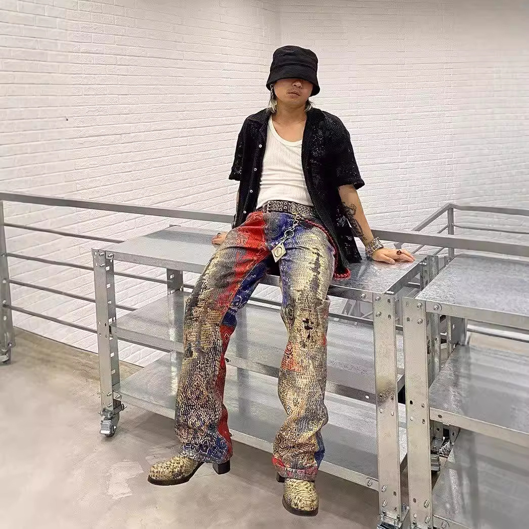 2025 S Fashion Designer Artistic Graffiti Print Jeans Unique Design High Quality Denim Hip Hop Trousers For Men