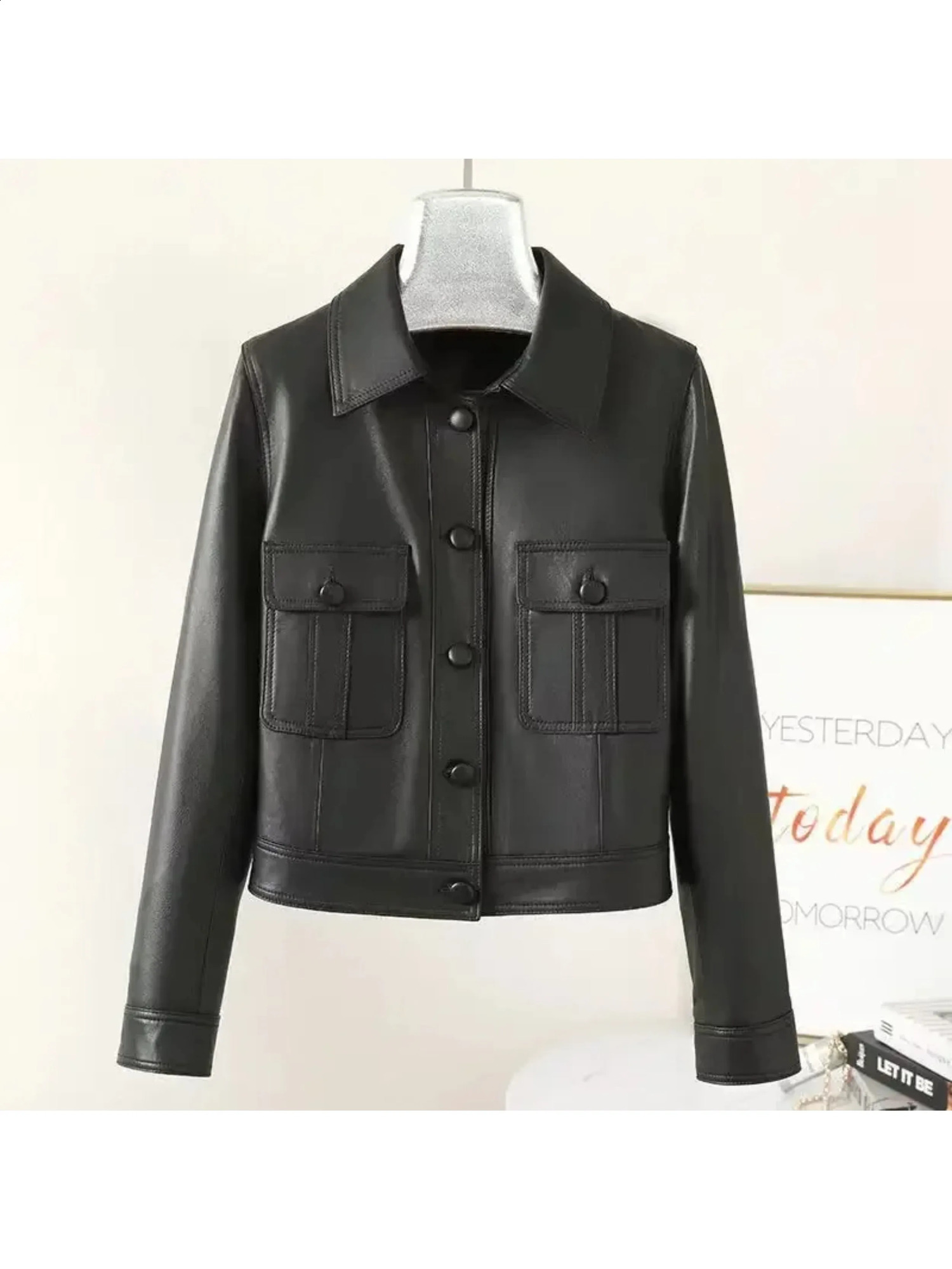 Autumn and Winter PUNG Leather Jacket Womens Clothing Coat Collar Jacket Fashion Cool Open Front Coat Long Sleeve Top Short Coat 240827