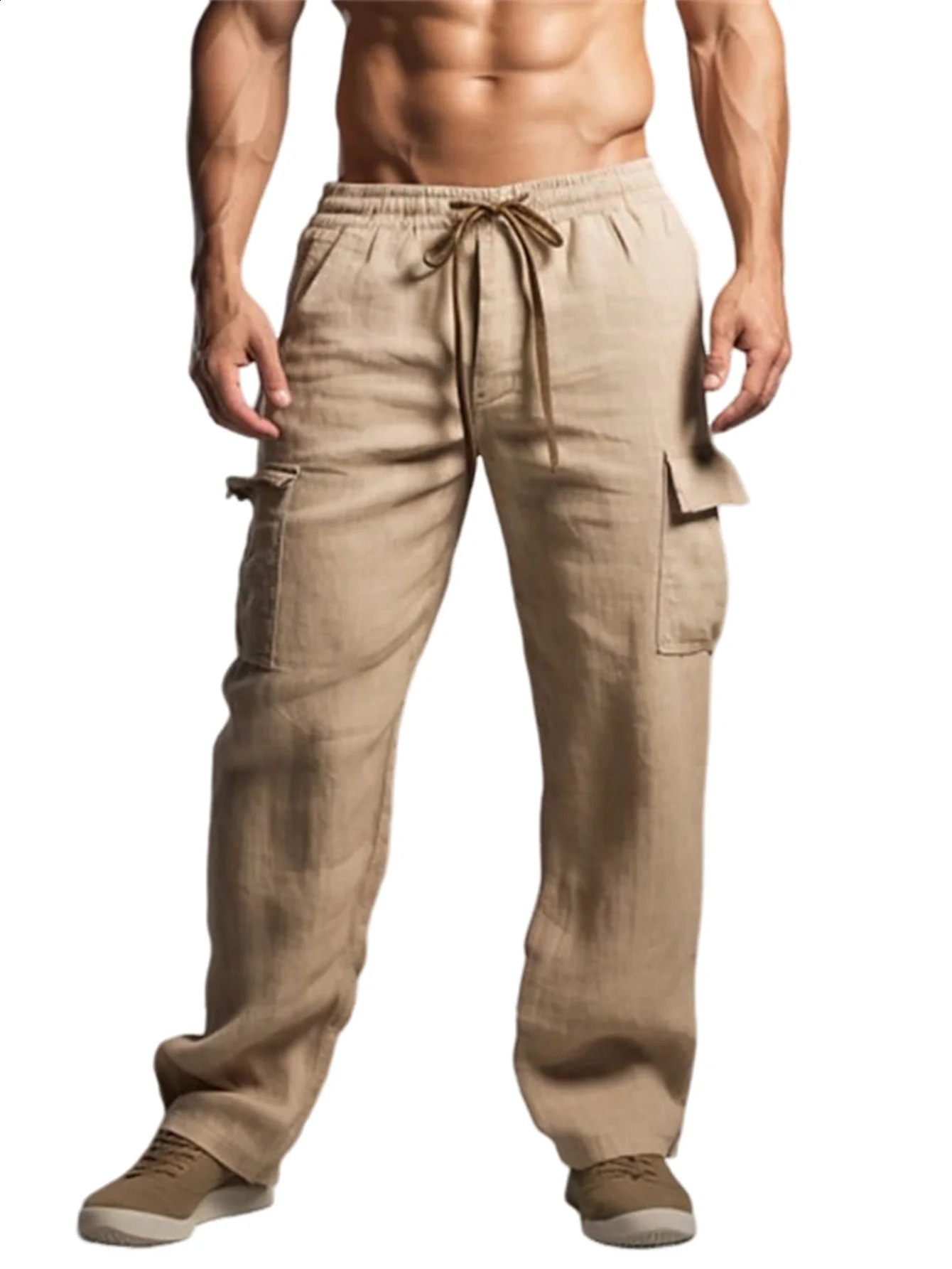 Mens cargo pants classic outdoor pants summer breathable linen pants mens casual elastic waist casual pants 240828