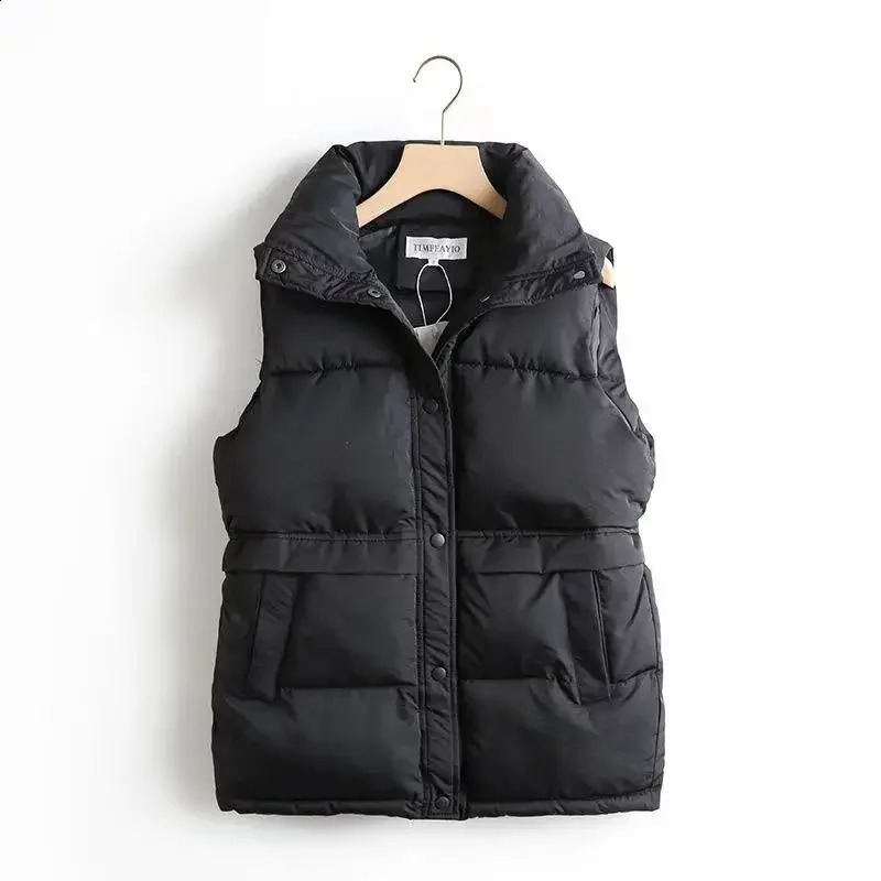 Autumn and winter short cotton vest fashionable down cotton jacket loose casual jacket stand up collar and lapel vest 240828