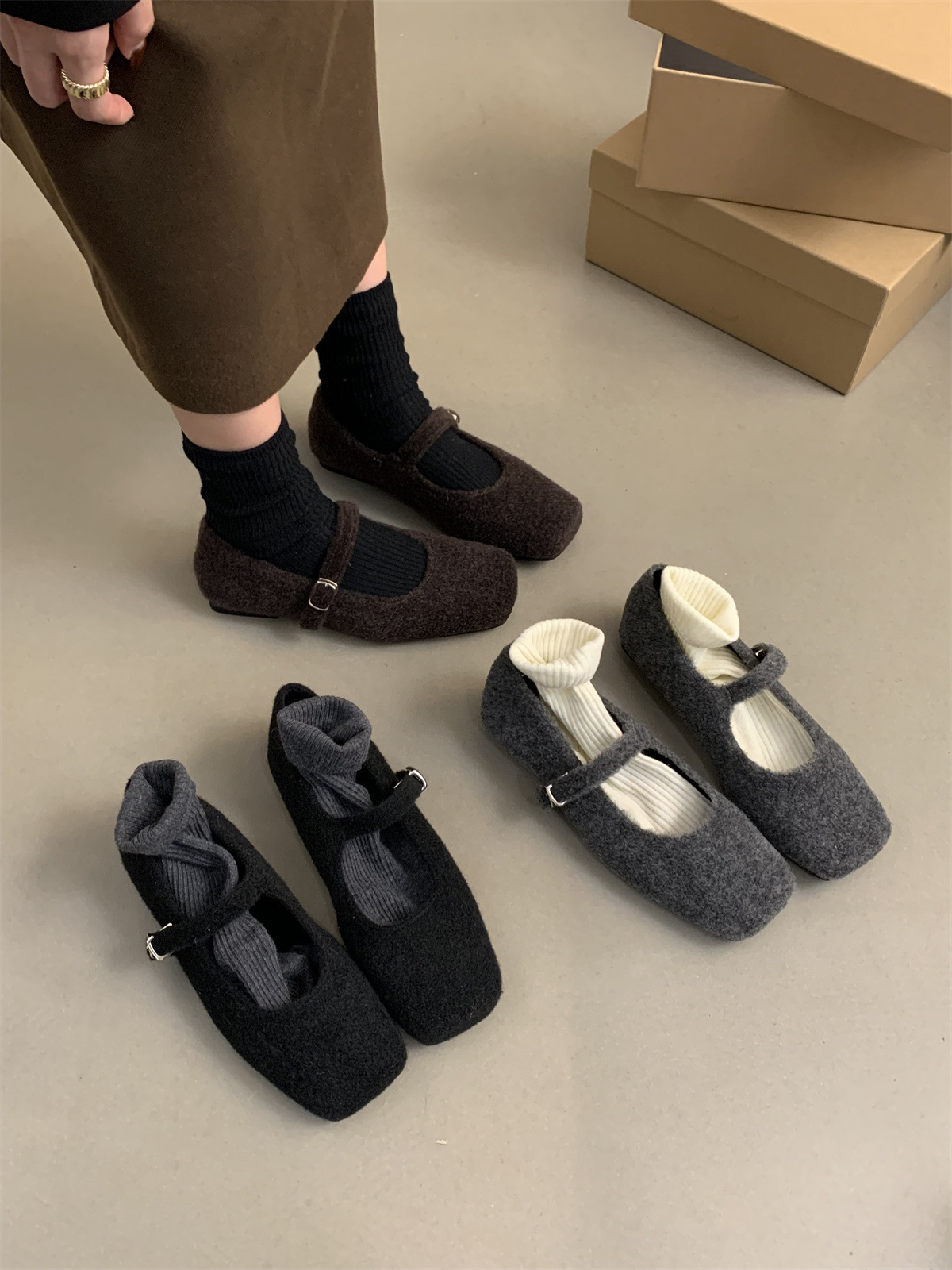 Autumn Winter Women Casual Wool New Design French Style Flat Shoes fashion