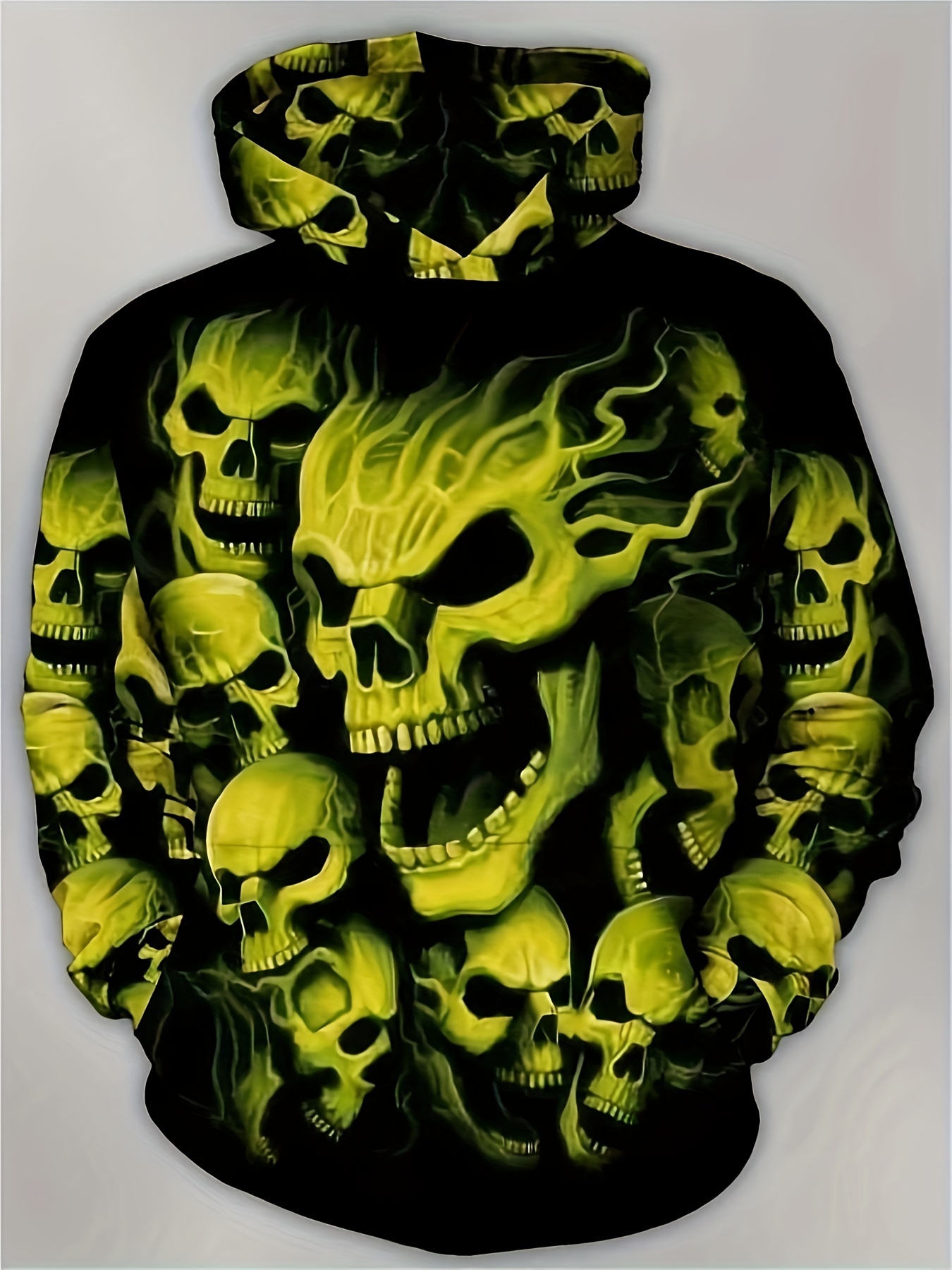 Men's Halloween 3D Skulls Print Hooded Sweatshirt, Oversized Fashion Casual Hoodies Loose Fit Tops For Big Tall Males, Men's Clothing, Plus 