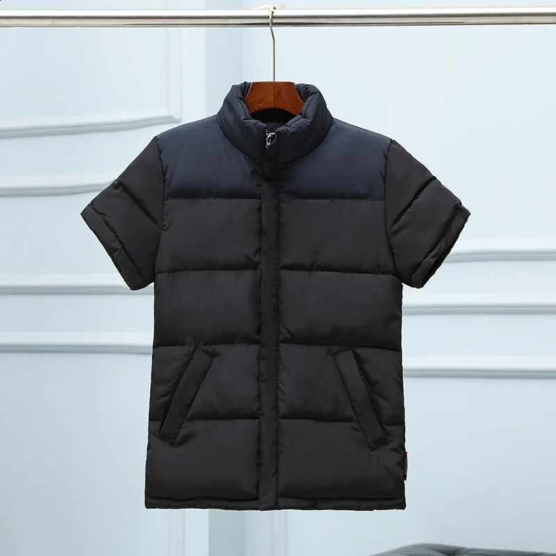 Parkas vest mens short sleeved thick jacket solid casual warm work patch 6XL 240827