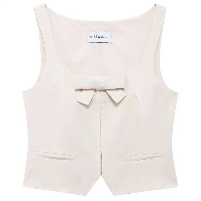 HXAO Womens Bow Vest Summer Crop Sleeveless Womens Vest Bow Shoulder Square Collar Waist Coat White Vest 240828