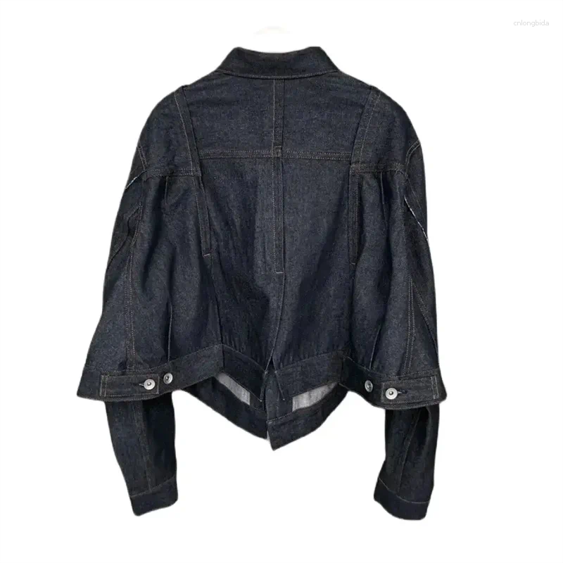 Womens Jackets 2024 High Quality Women Cotton Denim Patchwork Jacket Polo Collar Street Chic Stunning Fashion Design Trendy SC