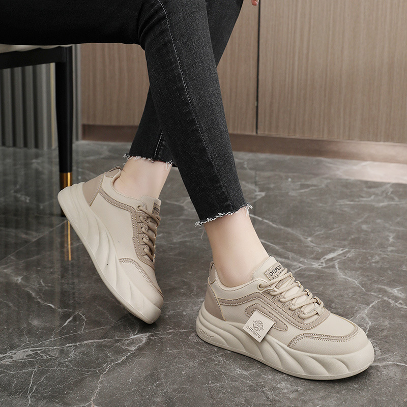 Ddmysports XFC New Leather Colored Women S Casual Board Thick Sole Eightening Student Trend Round Ead Korean Edition Little White Shoes OUTDOOR