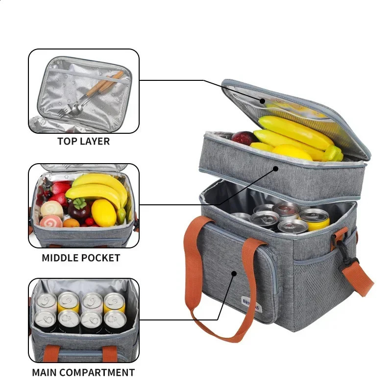 Portable Thermal Lunch Bag Picnic Food Cooler Bags Insulated Case Durable Waterproof Office Lunchbag Shoulder Strap Cooling Box 240903Z