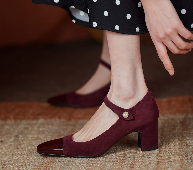 High Heel Square Toe ing Patent Leather French Style Buckle Women's Shoes 7e13