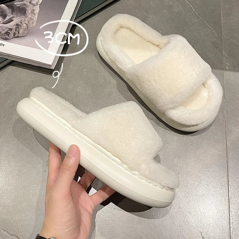 Thick and fluffy fur slider womens winter house warm fur slider womens flip cover family slider flat board shoes 240827