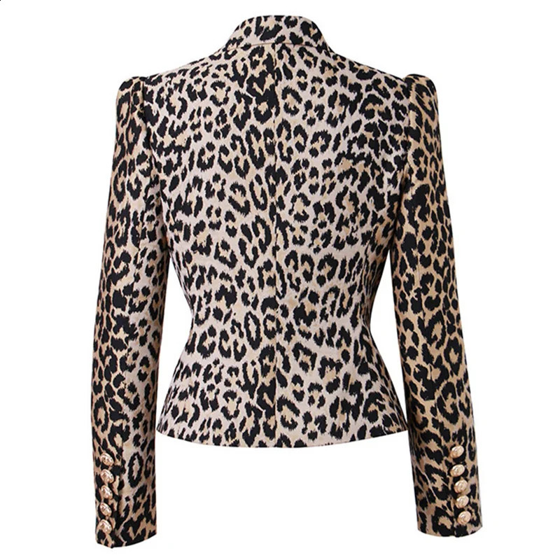 Womens jacket summer leopard print womens jacket Korean fashion double chest slim fit jacket high-quality long sleeved top 240827