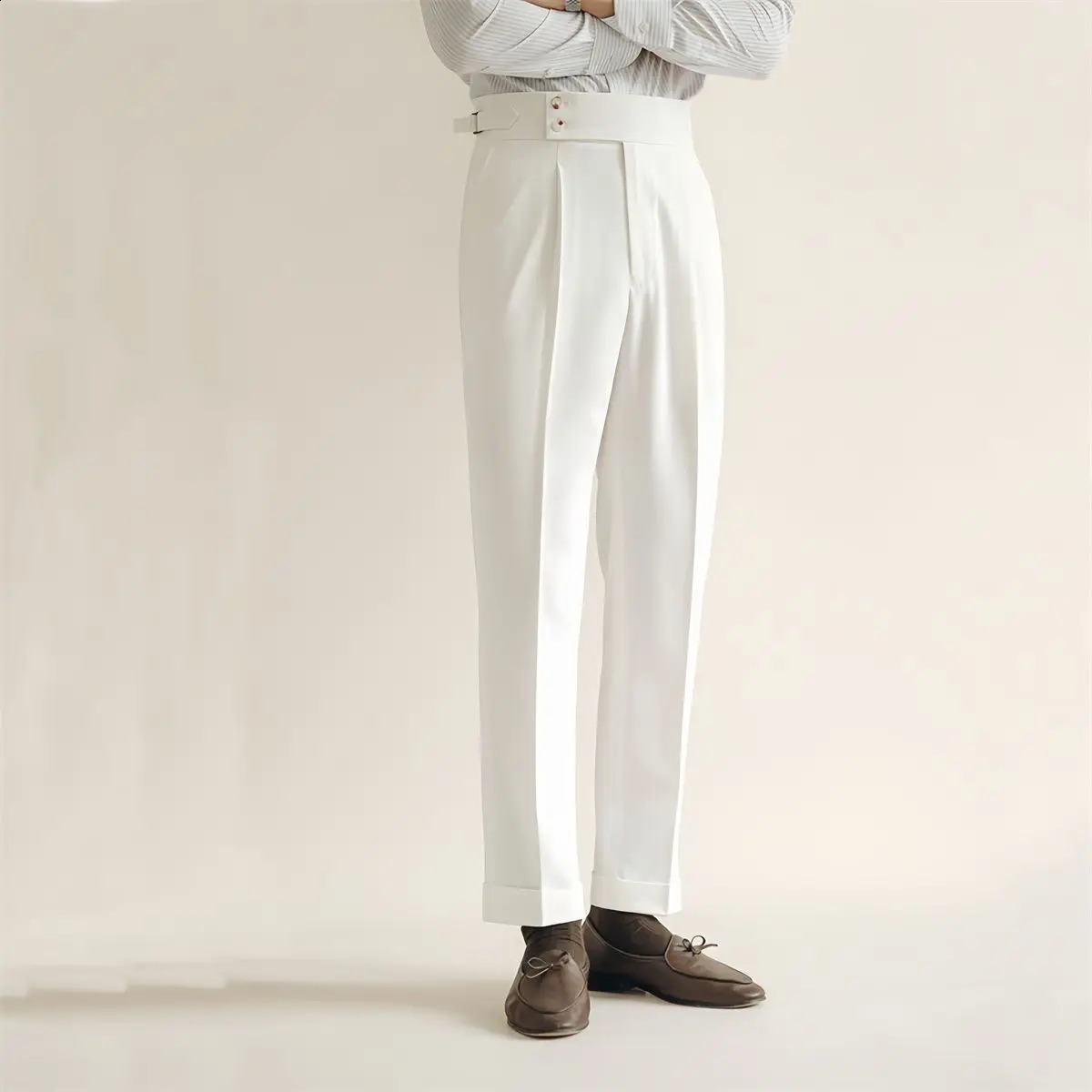 High end mens suit pants elegant business casual straight pants white Naples cut dress mens Trouser groom wedding dress evening gown 240828
