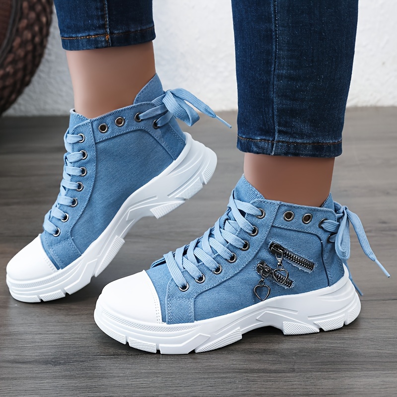 New canvas high top women's boots 2024 spring and summer breathable thick bottom heightening casual shoes canvas martin boots