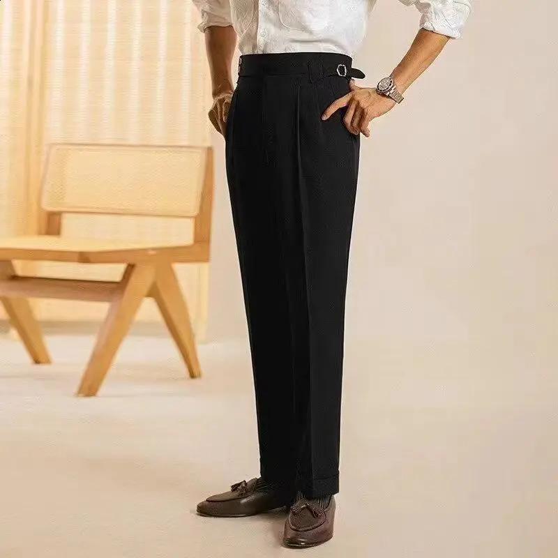 Mens Naples set pants high waisted Parisian buckle straight Trouser Spring and Autumn fashion business casual Korean street pants 240828