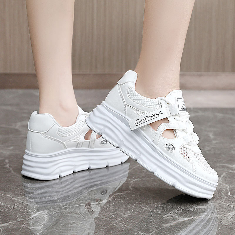 Ddmysports W New White Shoes Spring Summer With Hollowed Out Mesh Thick Sole Increased Height Inside Versatile And Popular Sports For Students OUTDOOR