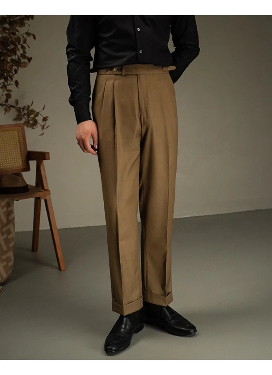 Business casual mens solid color pants Naples double folding straight office mens lifting suit mens dress pants 240828