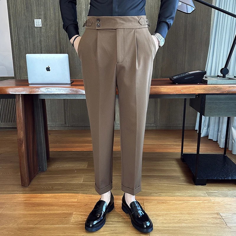 Sexy Neapolitan mens business high waisted formal pants mens banquet wedding dress mens ultra-thin casual dress pants 240828