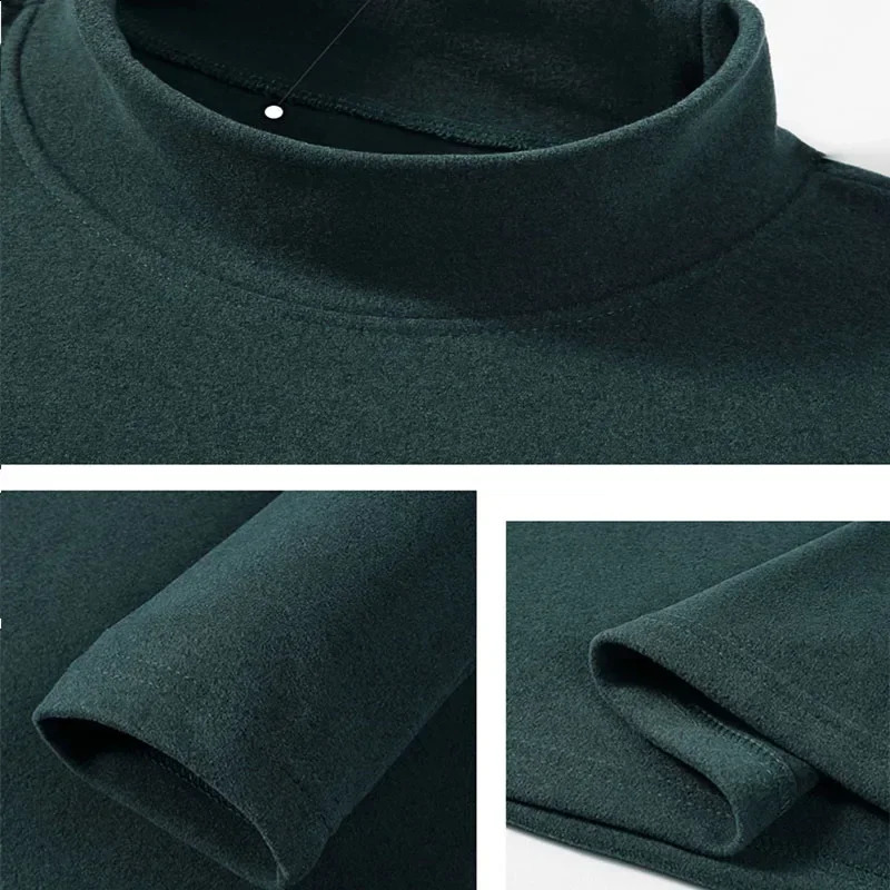 Mens Tshirt long sleeved autumn and winter warm solid color bottom shirt half neck mens casual top 240828