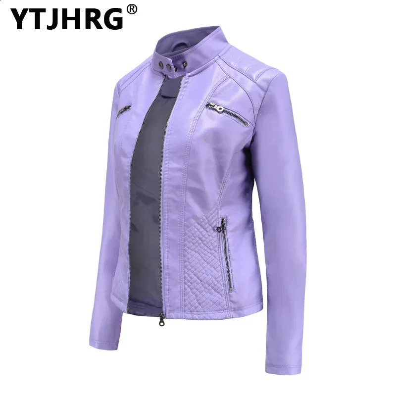 YTJHRG Womens Leather Jacket and Womens Clothing Coat Autumn/Winter Womens Long Sleeve Motorcycle Top Zipper 240827