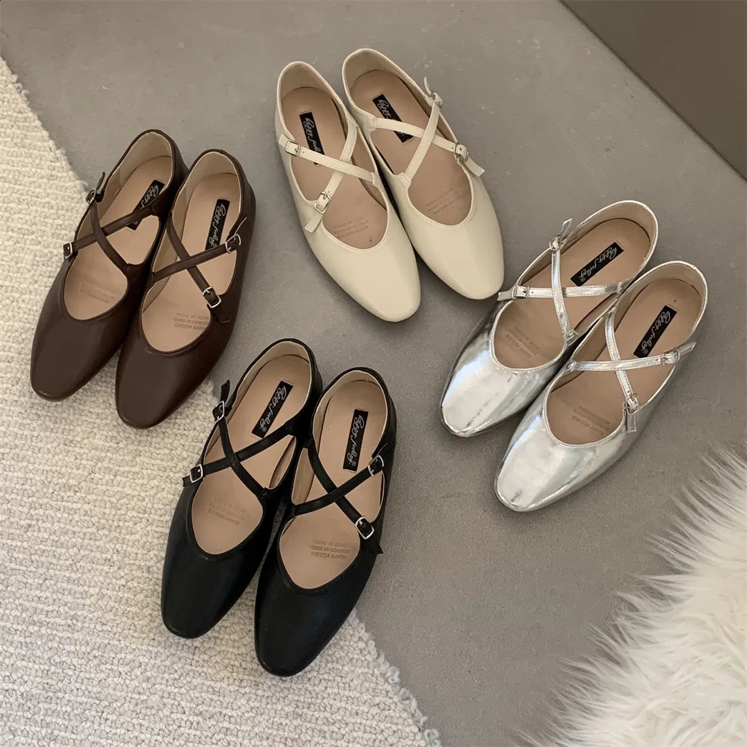 Toe Round Shallow All-Match Mouth Cross Womens Shoes Casual Female Sneakers Ballet Flats Ladies Footwear Retro Ballerinas