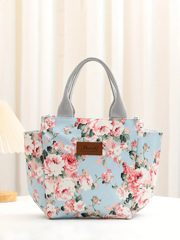 Office workers go out with rice lunch box bag thermal bento fashion tote canvas hand carrying mommy 240827