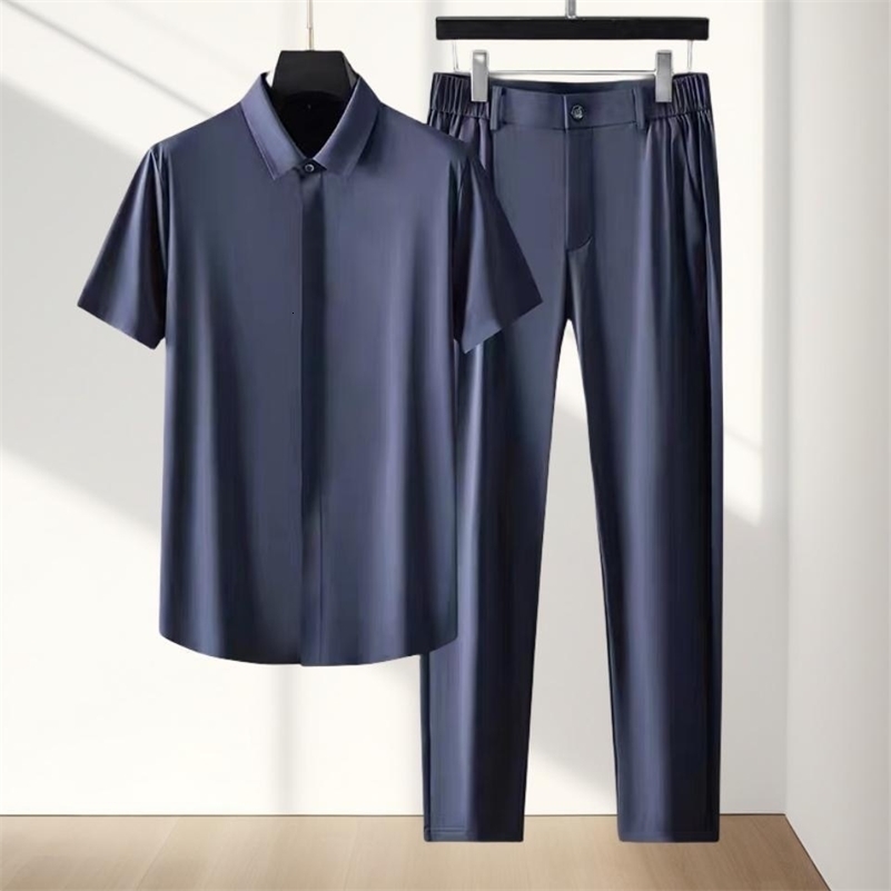 Summer Ice Silk Sportswear Mens Casual Relaxing Comfortable Breathable High Quality Plus Two Piece Set 240827