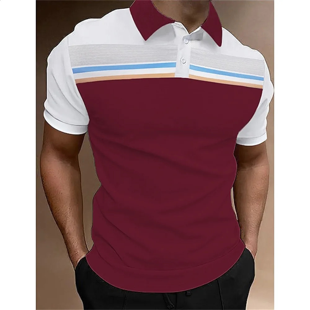 Summer selling Mens Polo Shirt with Collar Short Sleeve Floral Casual Sports Solid Color Bracket Trendy Tshirt 240828