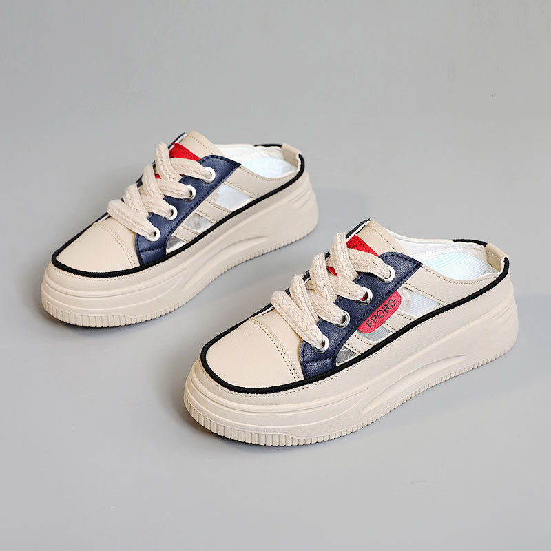 Ddmysports C New Half Trailer Summer Trend Hollowed Out Color Blocking Breathable Thick Sole Casual Height Increasing Board Shoes Slippers OUTDOOR