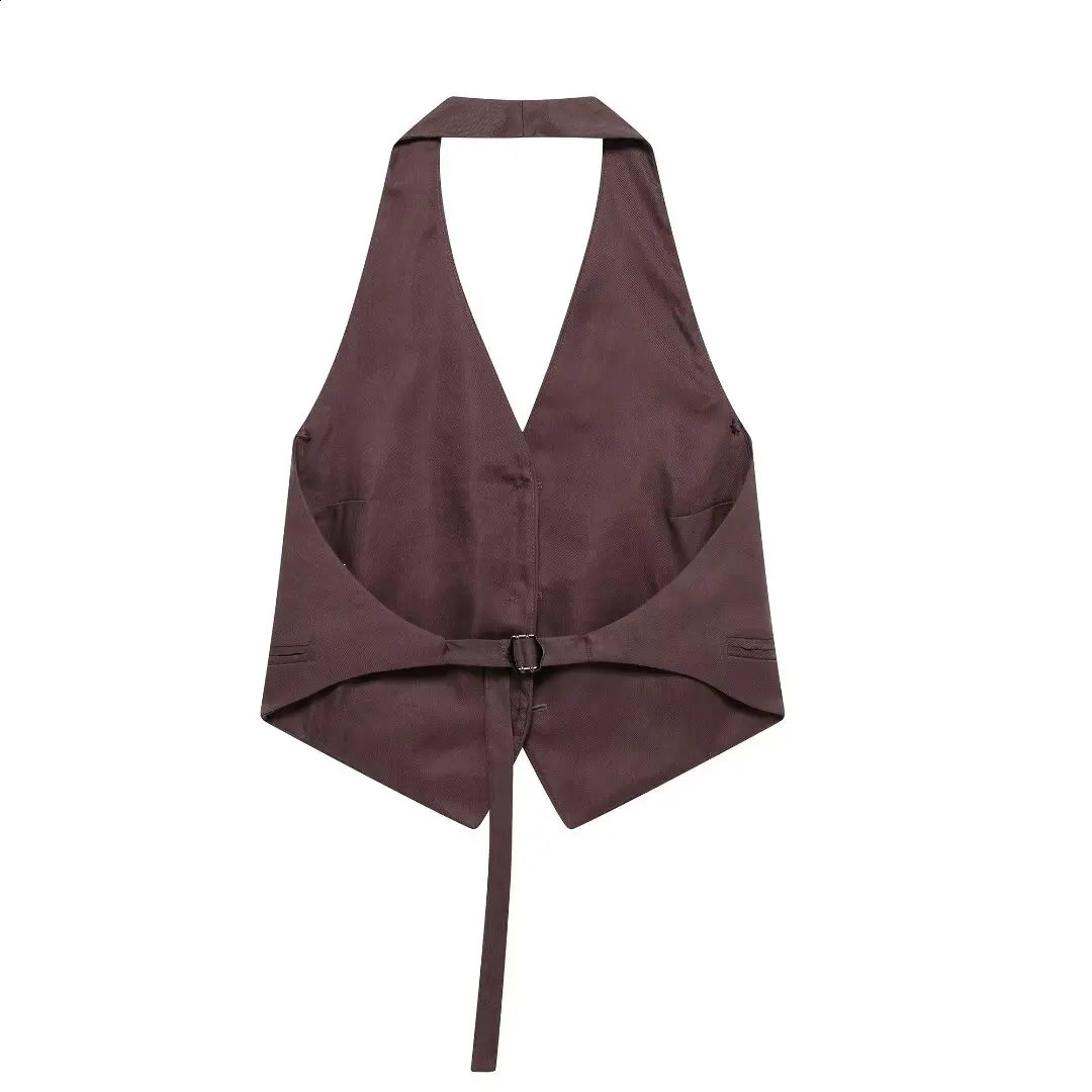 DUOPERI Womens Fashion Linen Blended Strapless Neck Vest Womens Fashion Womens Casual Set Belt 240828