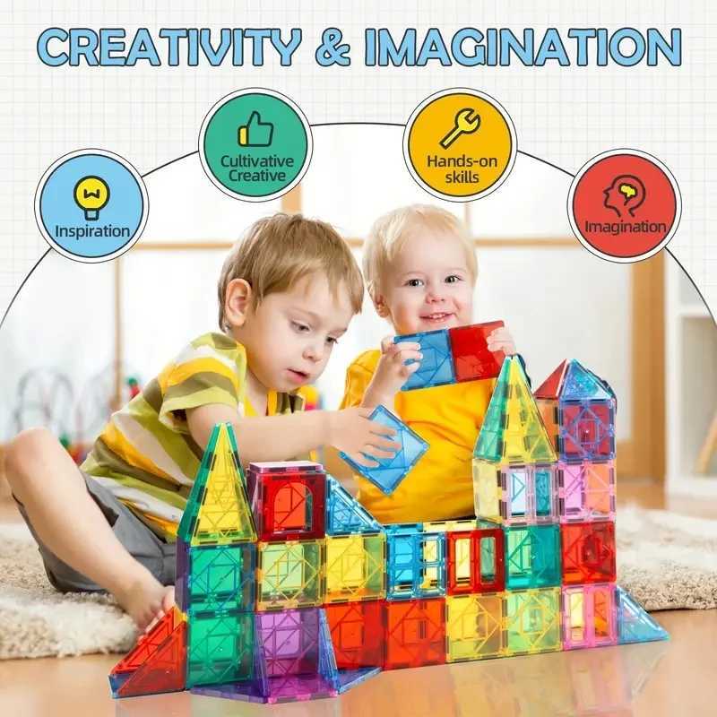 Magnetic building block set building game childrens Montessori sensor magnet toy magnetic tile toy childrens gift W240827