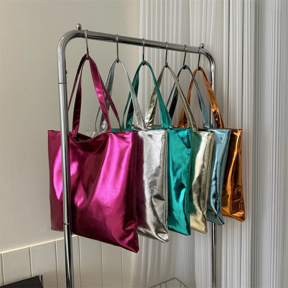 Chic Colorful Shiny Handbag Women Underarm Bag Simple Pu Leather Bags Women Shopping Party Shoulder Bag Y2k Clutch 240827