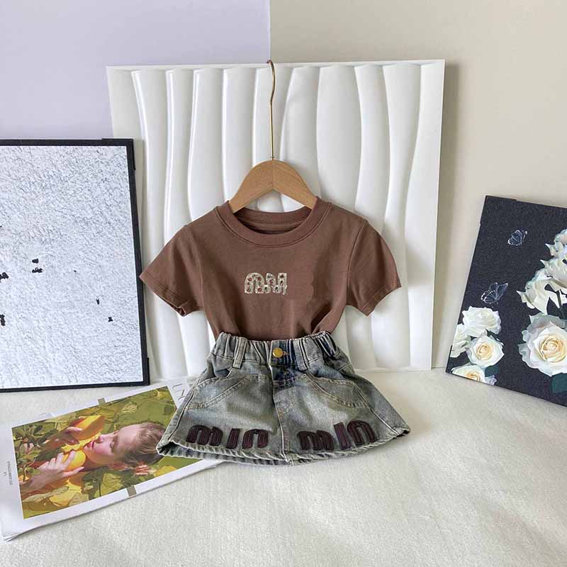 2 Piece Skirt Set Girls Denim Skirt Suit Set with Tee - Summer Shorts and Shirt Set for Children y250607P6H6