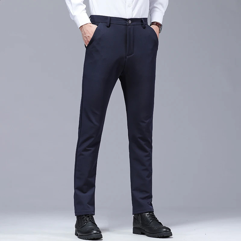 Mens bamboo fiber business suit pants classic style cotton elastic straight formal mens brand clothing 240827
