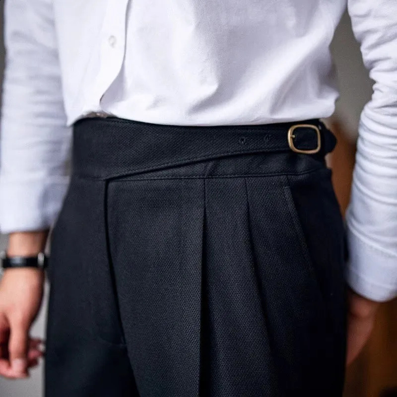 Spring and Autumn Mens High Waist Straight Pants Italian Style Naples Set Pants British Business Casual Trousers Street Clothing 240828