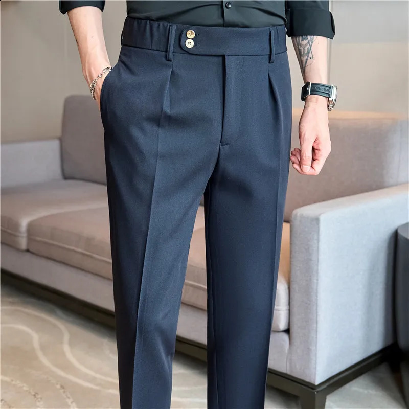 Naples Fashion Elastic Waist n Casual Mens Trouser High Quality Mens Trouser White Summer Mens Dress Pants Ankle Length 240828