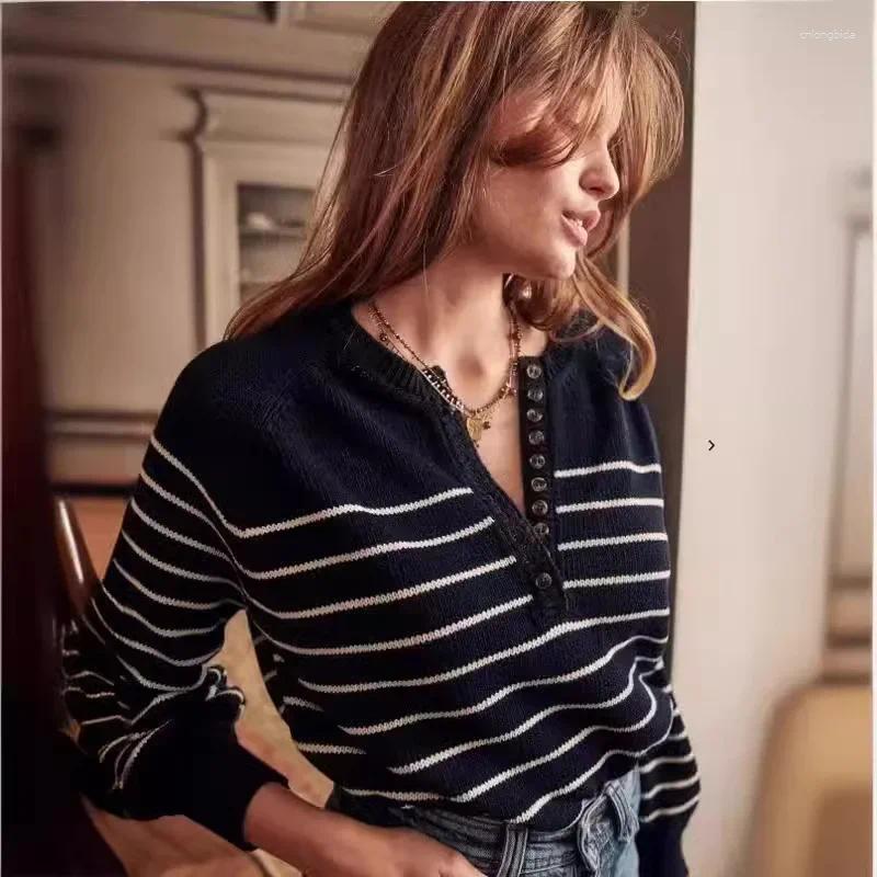 Women's Sweaters Vintage Long Sleeve Knit Sweater Button Details Casual Loose-fit Round Neck Pullover Original Sezane Brand