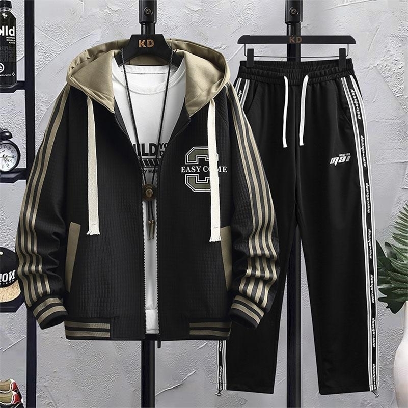 Autumn mens track and field clothing casual jogging hoodie spring sports shirt jacket pants 2-piece set hip-hop running sportswear 240827